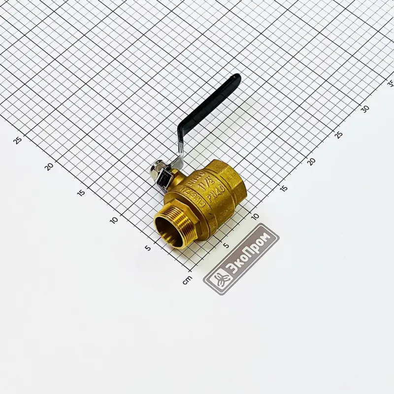 Кран шаровый G1 1/2 2-ходовой ВР-НР латунь ручка-рычаг